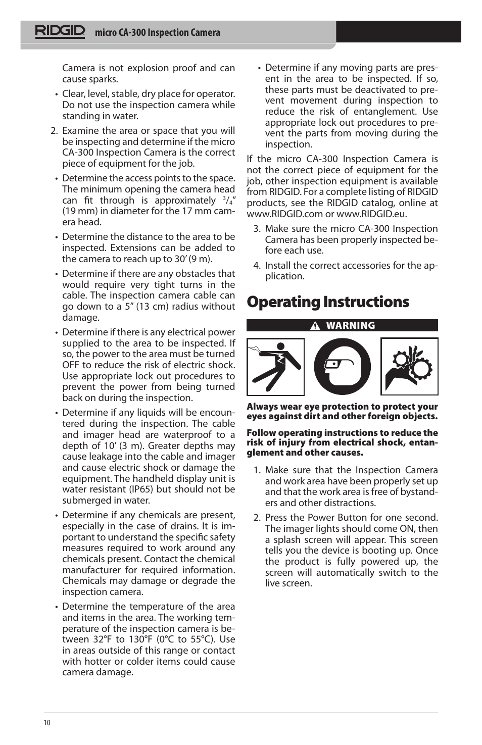 Operating instructions | RIDGID micro CA-300 User Manual | Page 12 / 472