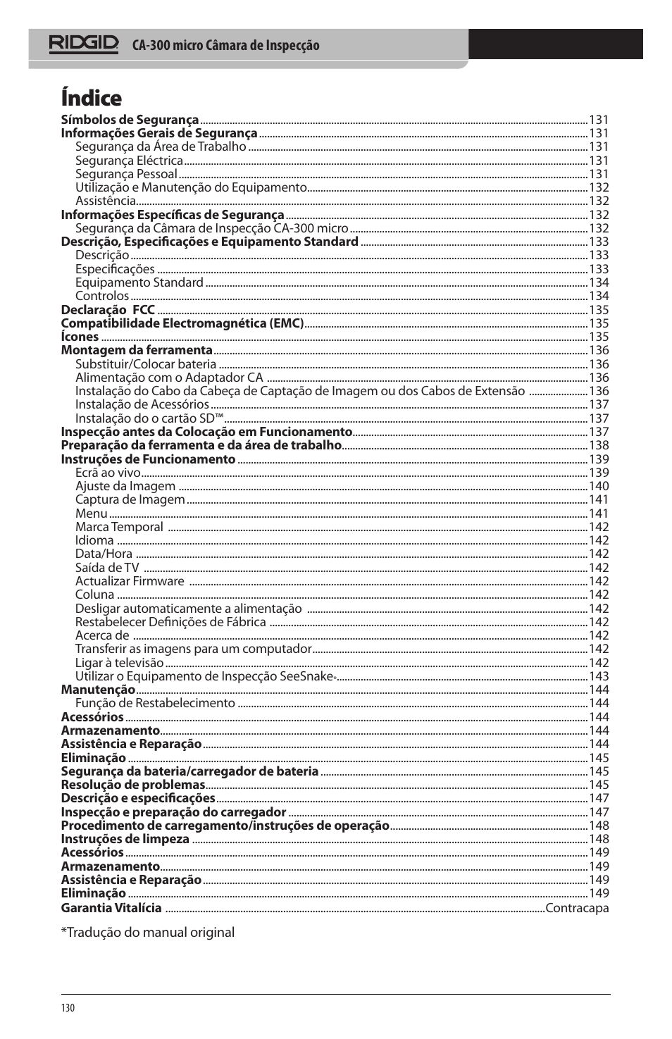 Índice | RIDGID micro CA-300 User Manual | Page 132 / 472