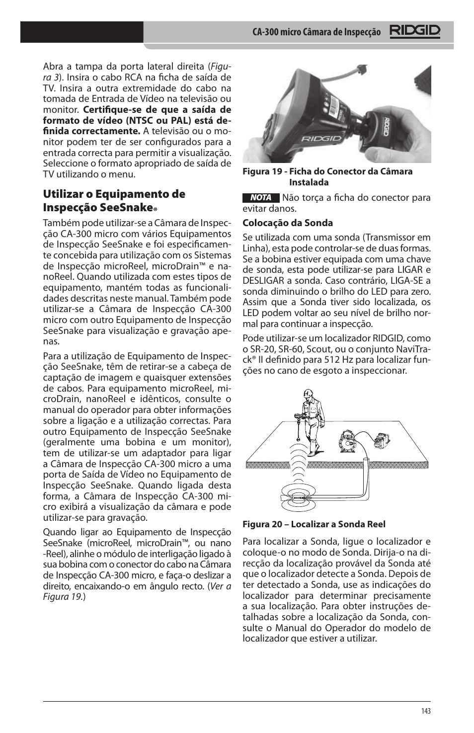Utilizar o equipamento de inspecção seesnake | RIDGID micro CA-300 User Manual | Page 145 / 472