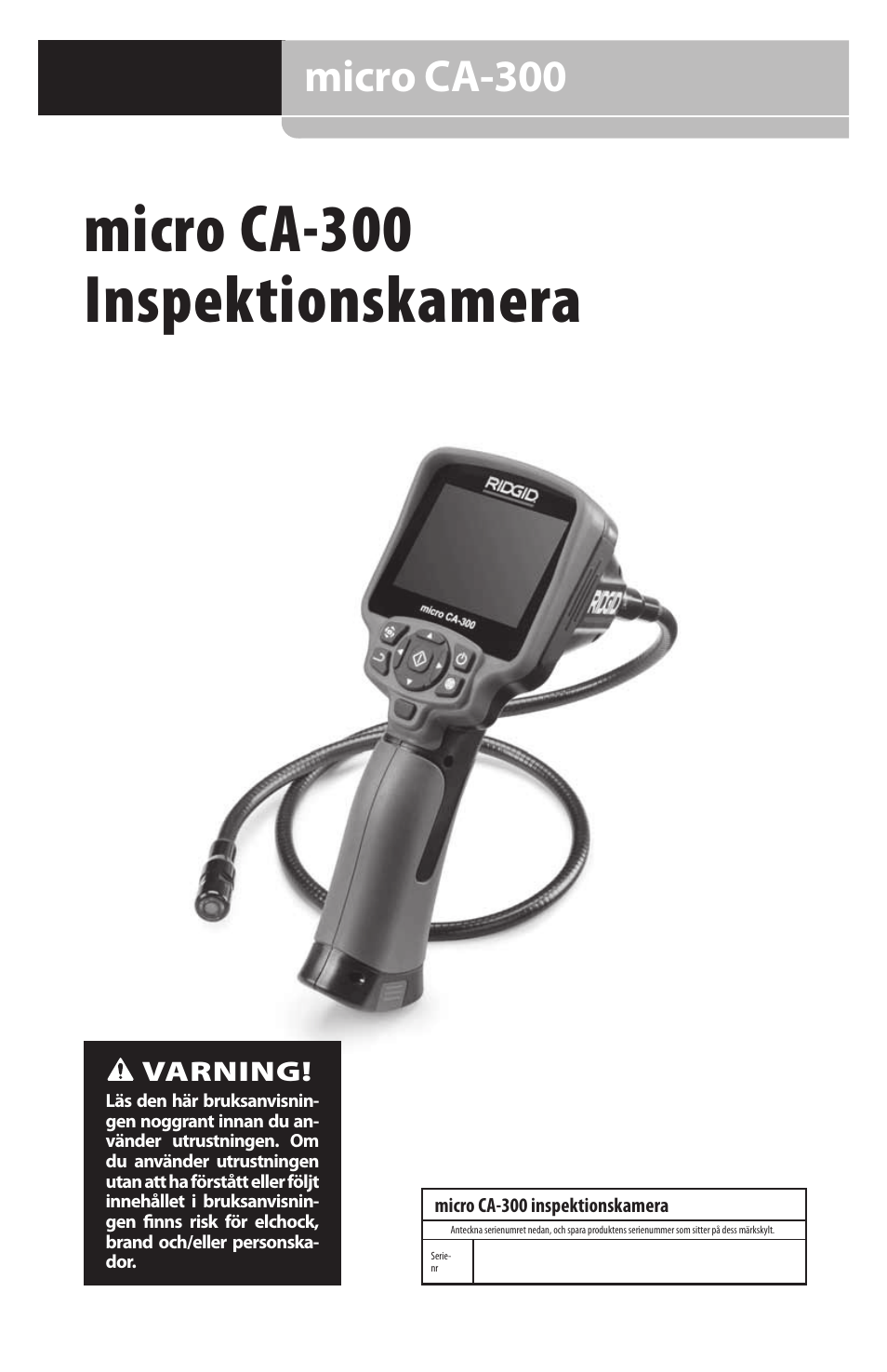 Sv 09181 micro ca-300, Micro ca-300 inspektionskamera, Micro ca-300 | RIDGID micro CA-300 User Manual | Page 153 / 472