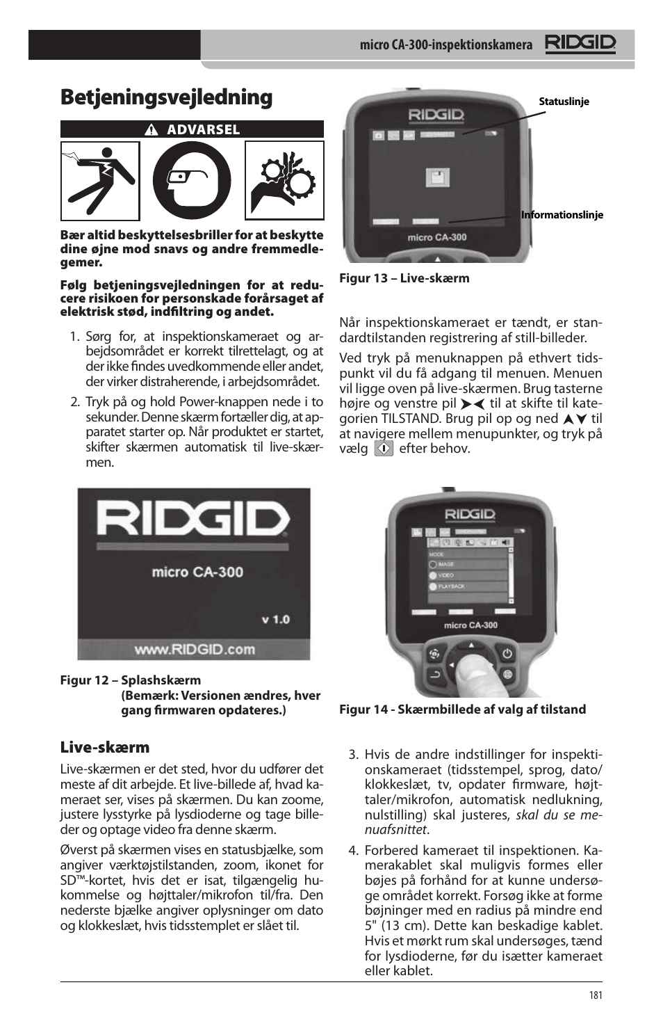 Betjeningsvejledning, Live-skærm | RIDGID micro CA-300 User Manual | Page 183 / 472