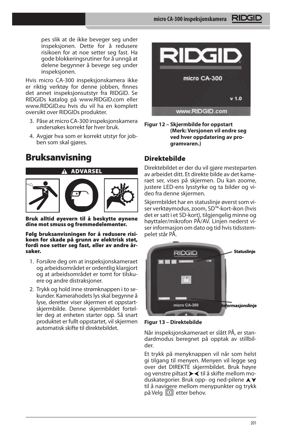 Bruksanvisning, Direktebilde | RIDGID micro CA-300 User Manual | Page 203 / 472