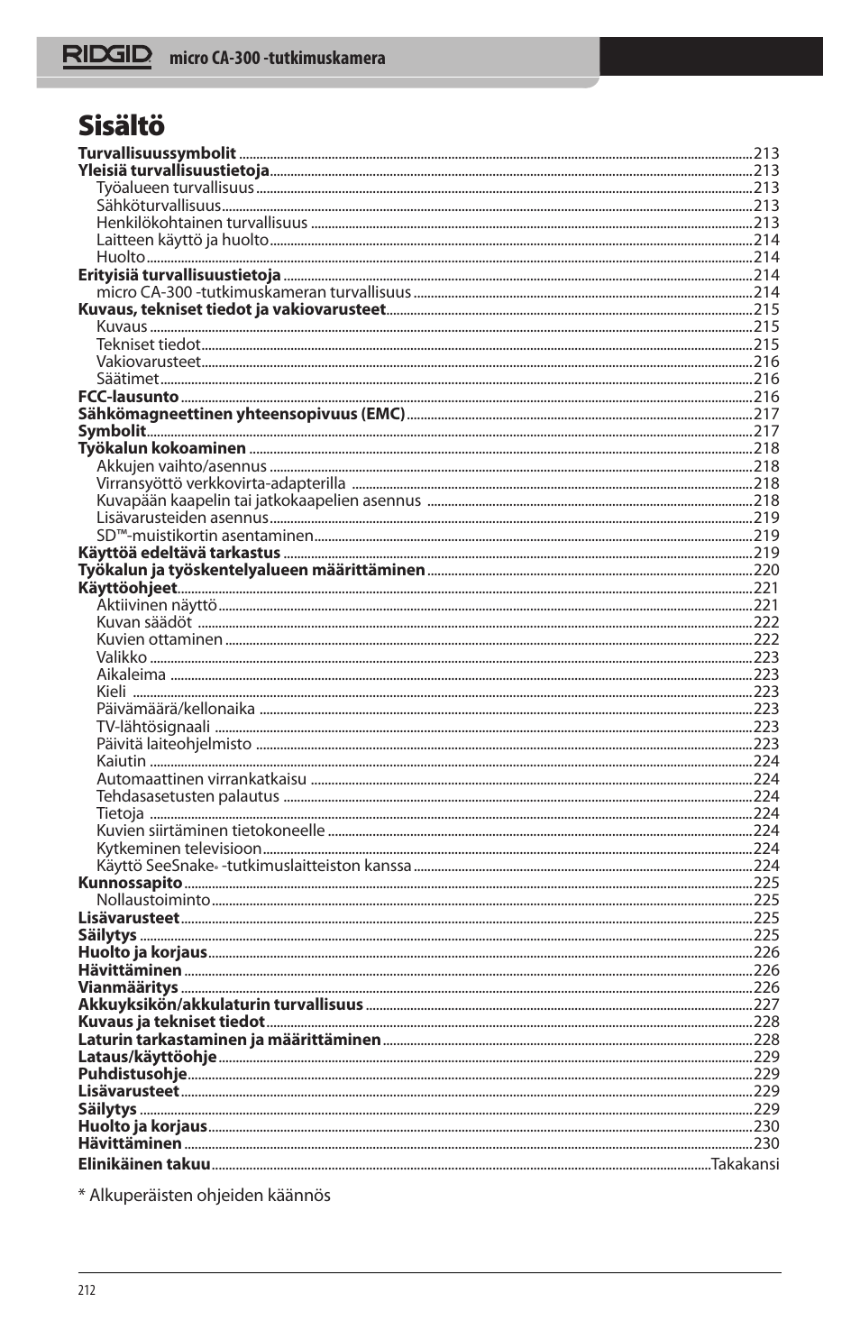 Sisältö | RIDGID micro CA-300 User Manual | Page 214 / 472