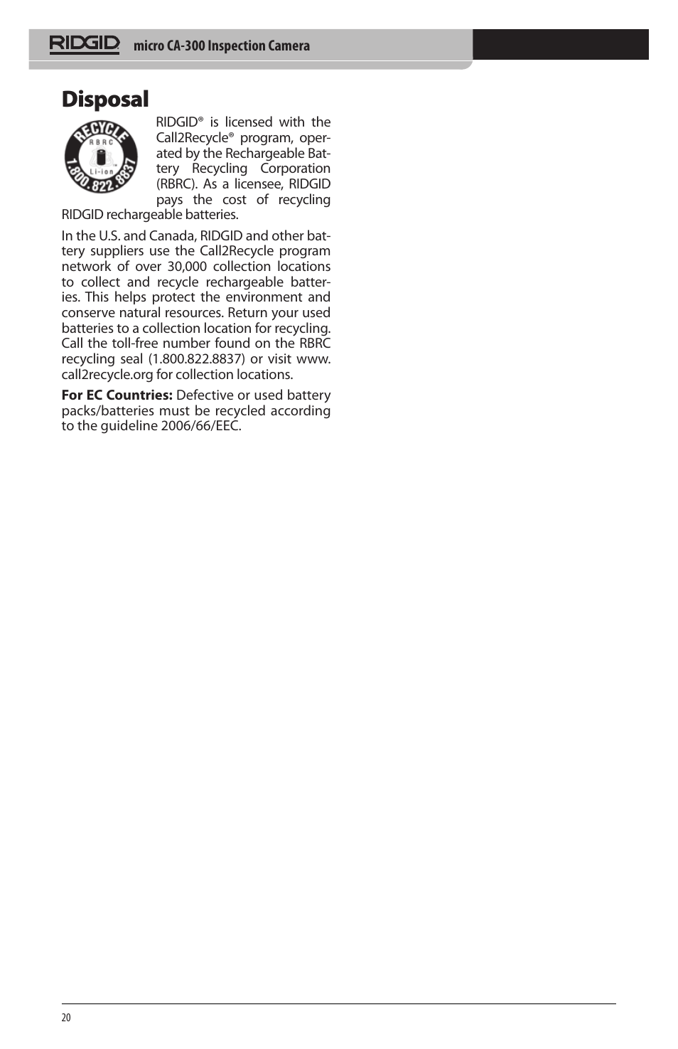 Disposal | RIDGID micro CA-300 User Manual | Page 22 / 472
