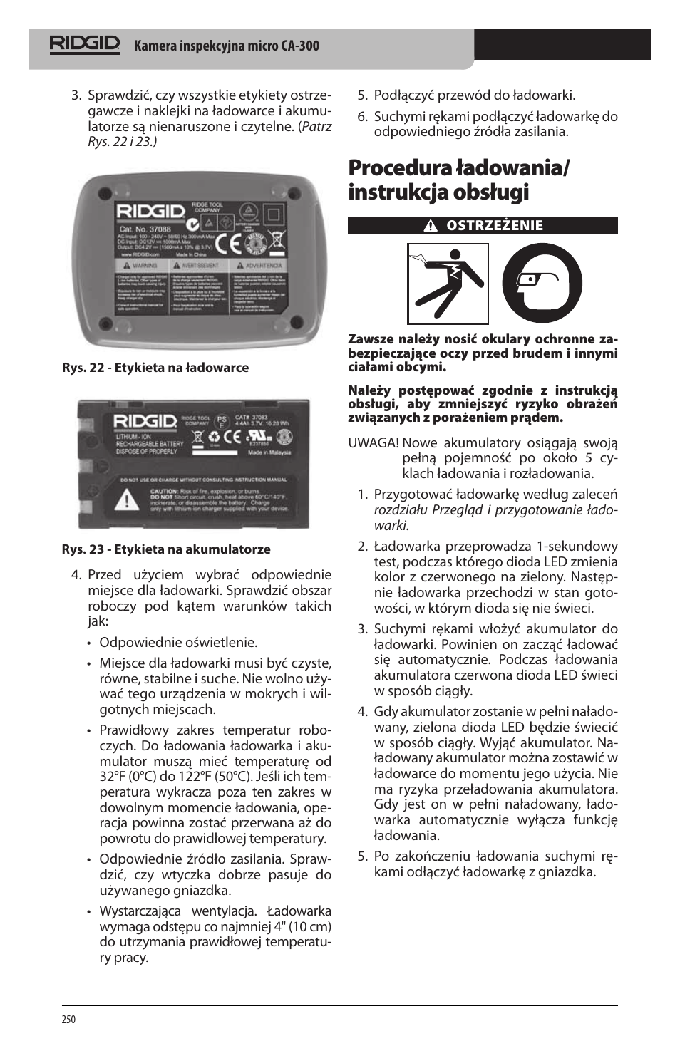 Procedura ładowania/ instrukcja obsługi | RIDGID micro CA-300 User Manual | Page 252 / 472