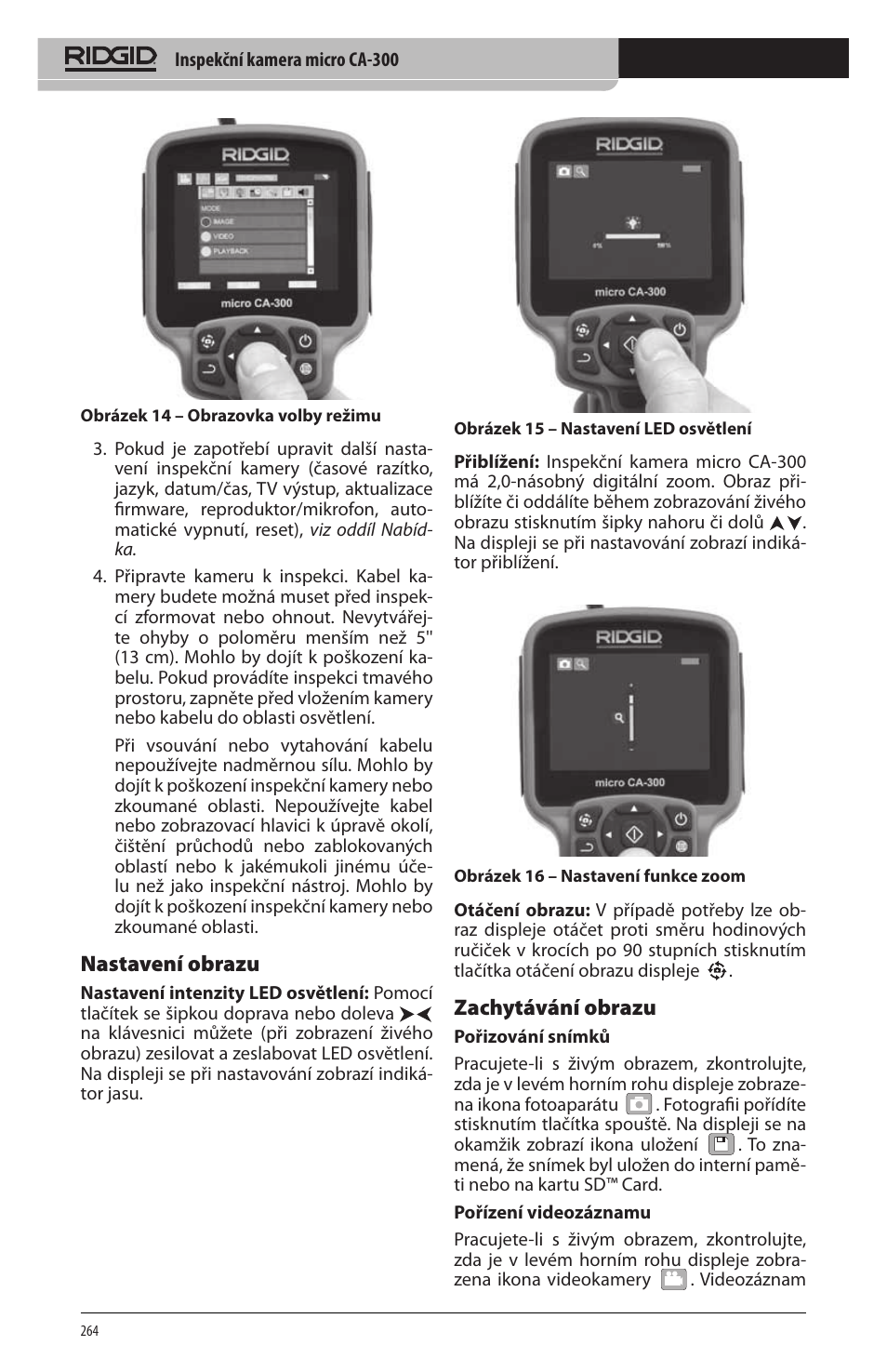 Nastavení obrazu, Zachytávání obrazu | RIDGID micro CA-300 User Manual | Page 266 / 472