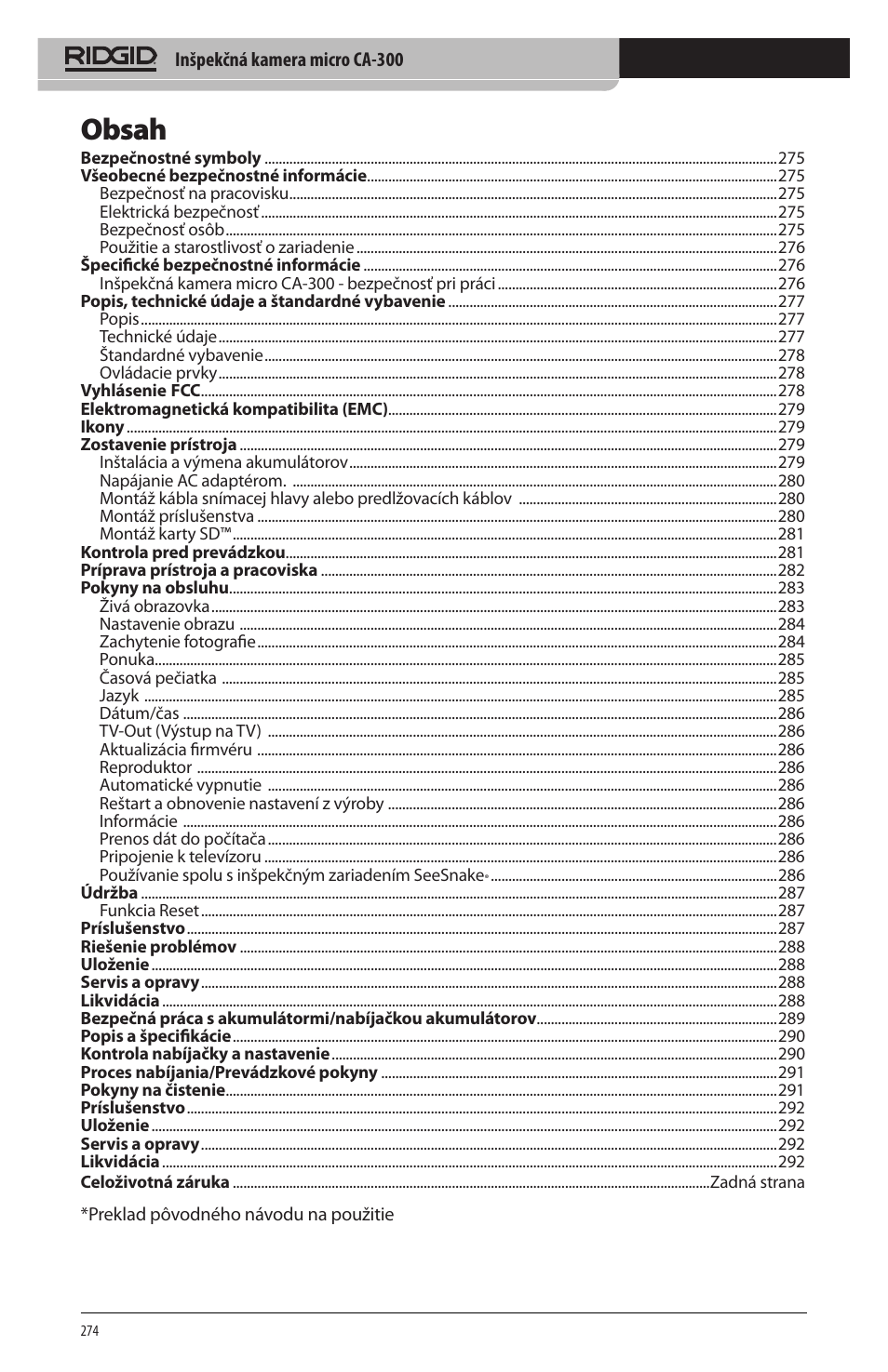 RIDGID micro CA-300 User Manual | Page 276 / 472