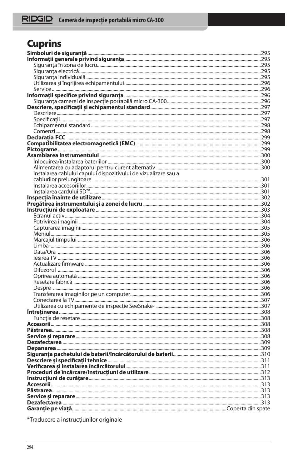 Cuprins | RIDGID micro CA-300 User Manual | Page 296 / 472