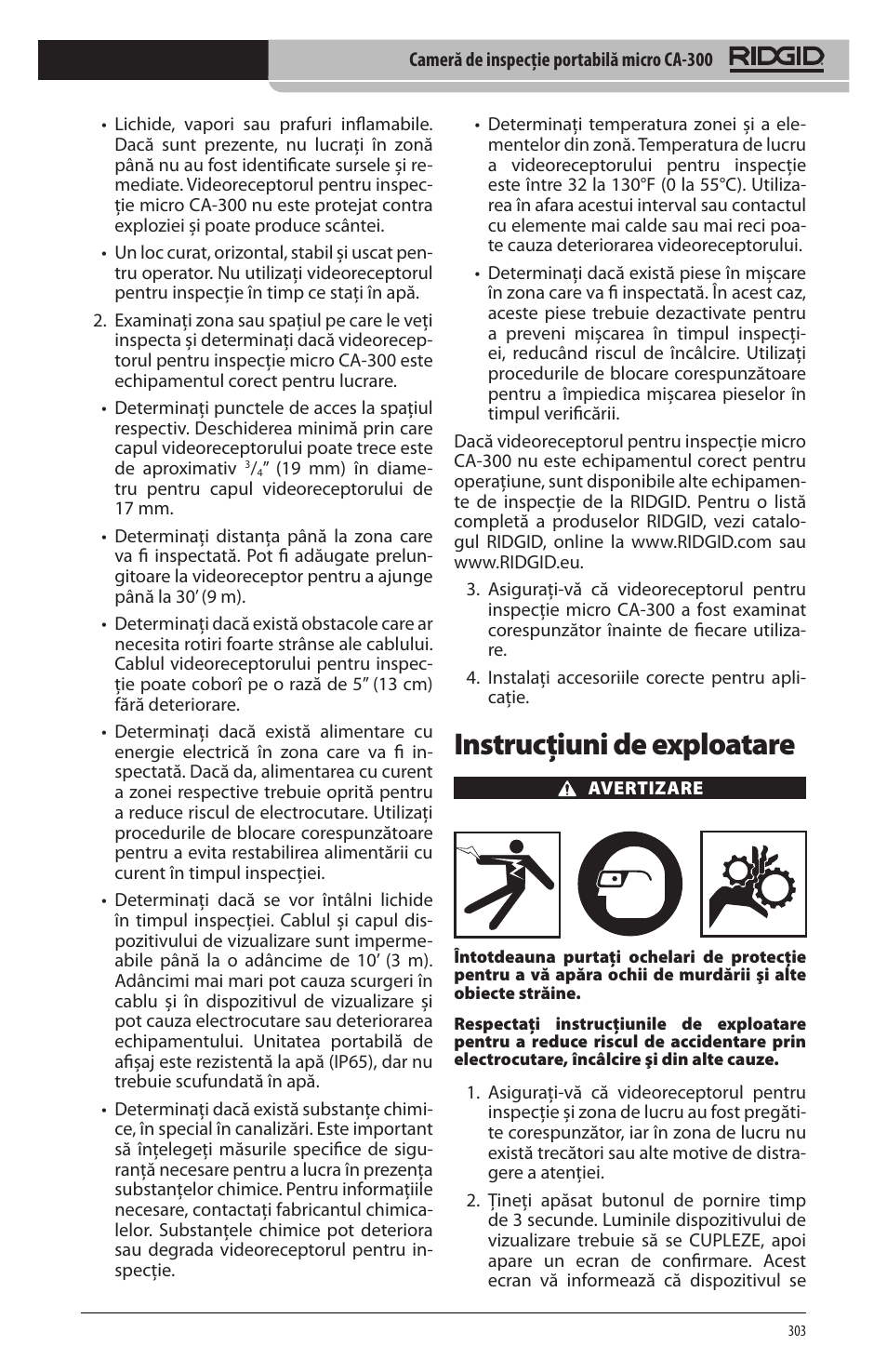 Instrucţiuni de exploatare | RIDGID micro CA-300 User Manual | Page 305 / 472