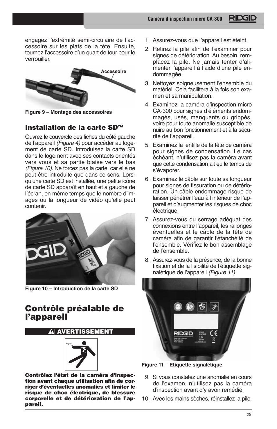 Contrôle préalable de l’appareil | RIDGID micro CA-300 User Manual | Page 31 / 472