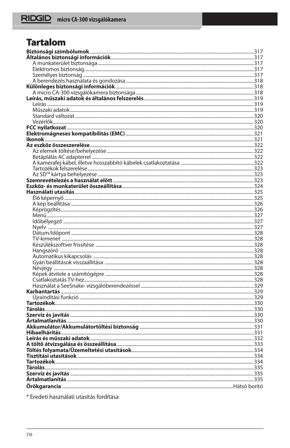 Tartalom | RIDGID micro CA-300 User Manual | Page 318 / 472