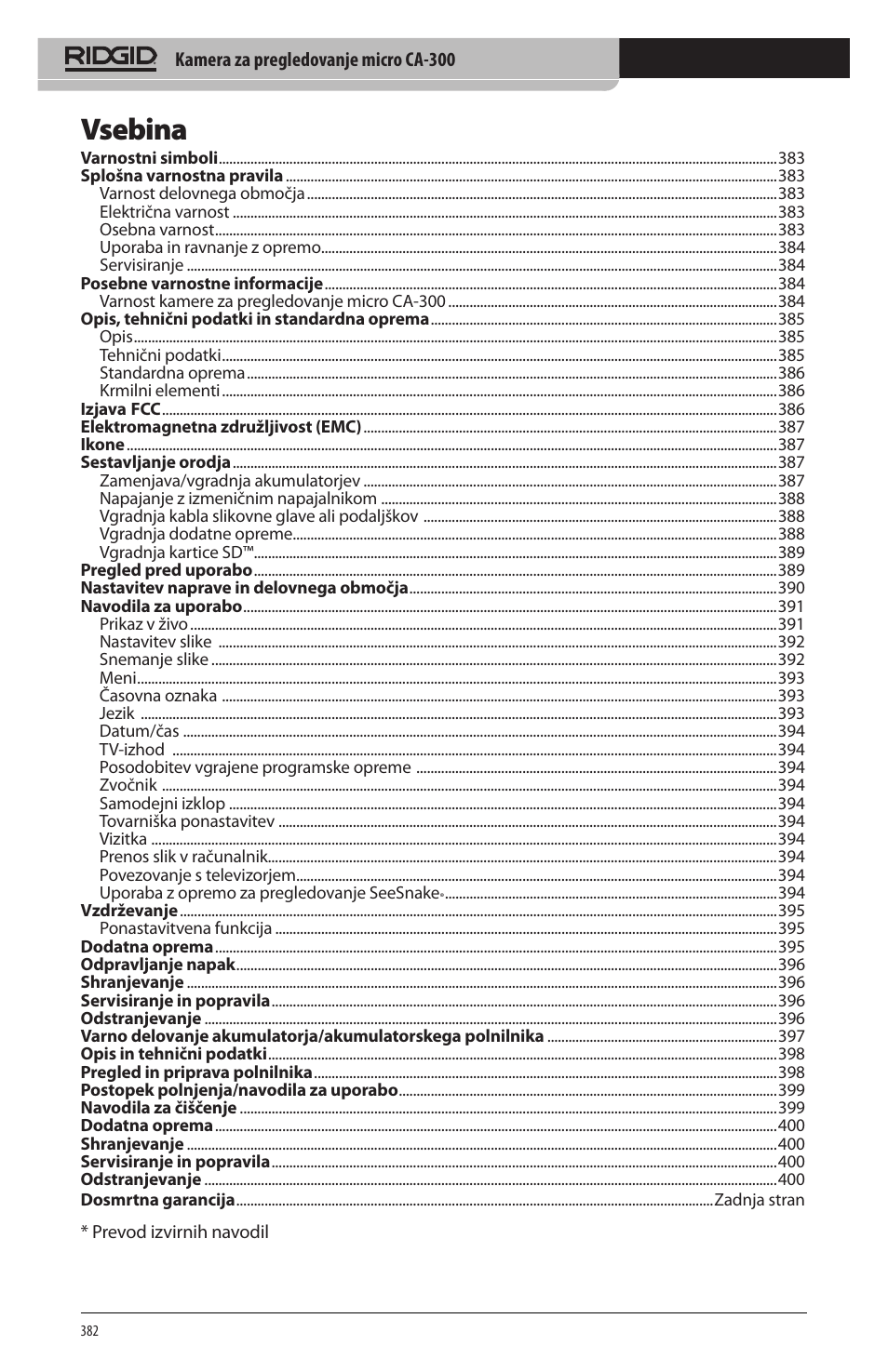 Vsebina | RIDGID micro CA-300 User Manual | Page 384 / 472