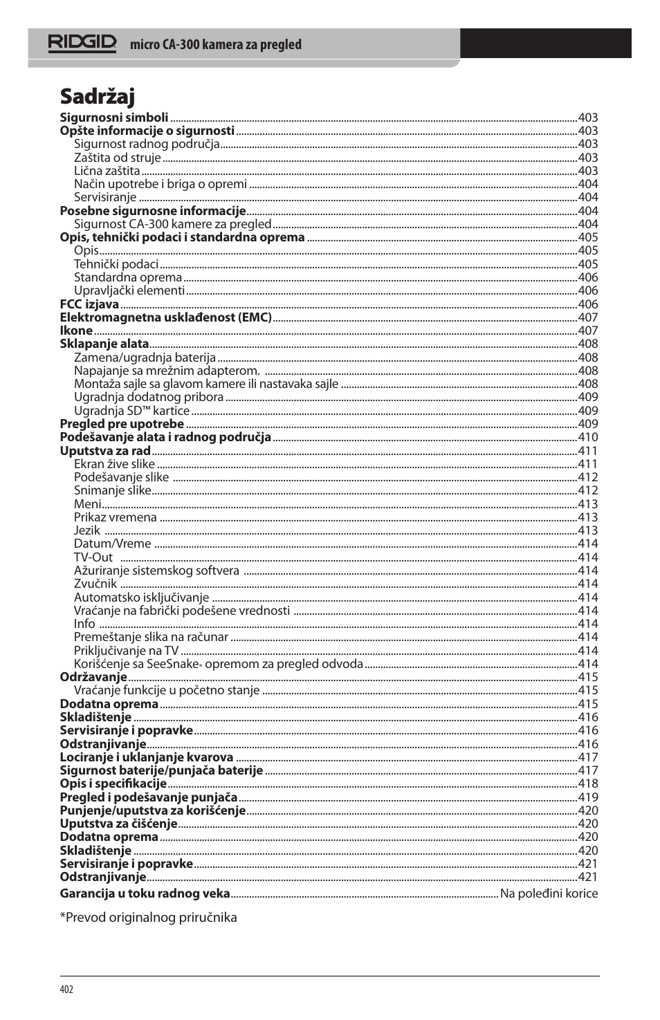 Sadržaj | RIDGID micro CA-300 User Manual | Page 404 / 472