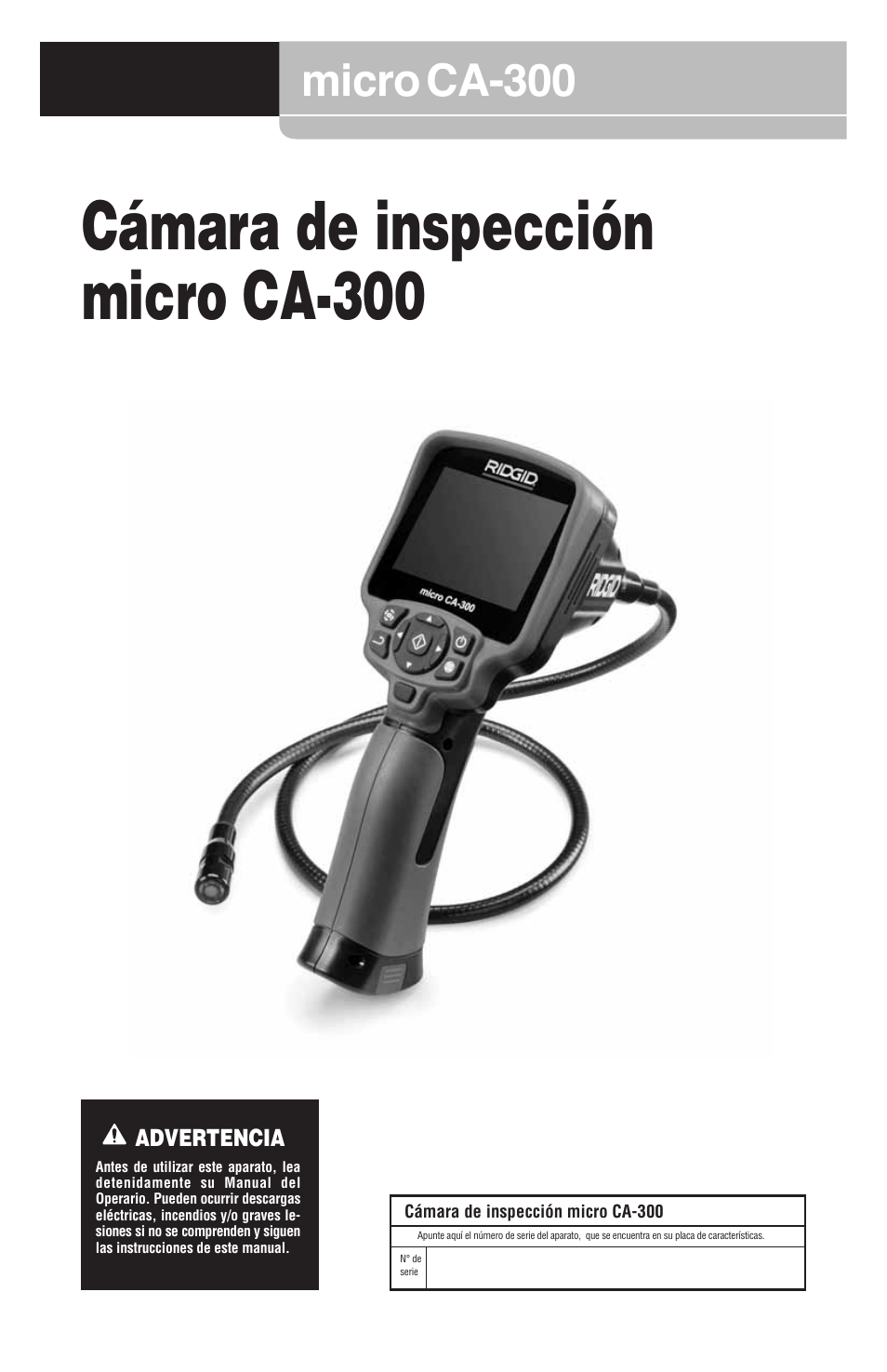 Es ca-300 manual lowres, Cámara de inspección micro ca-300, Micro ca-300 | RIDGID micro CA-300 User Manual | Page 43 / 472