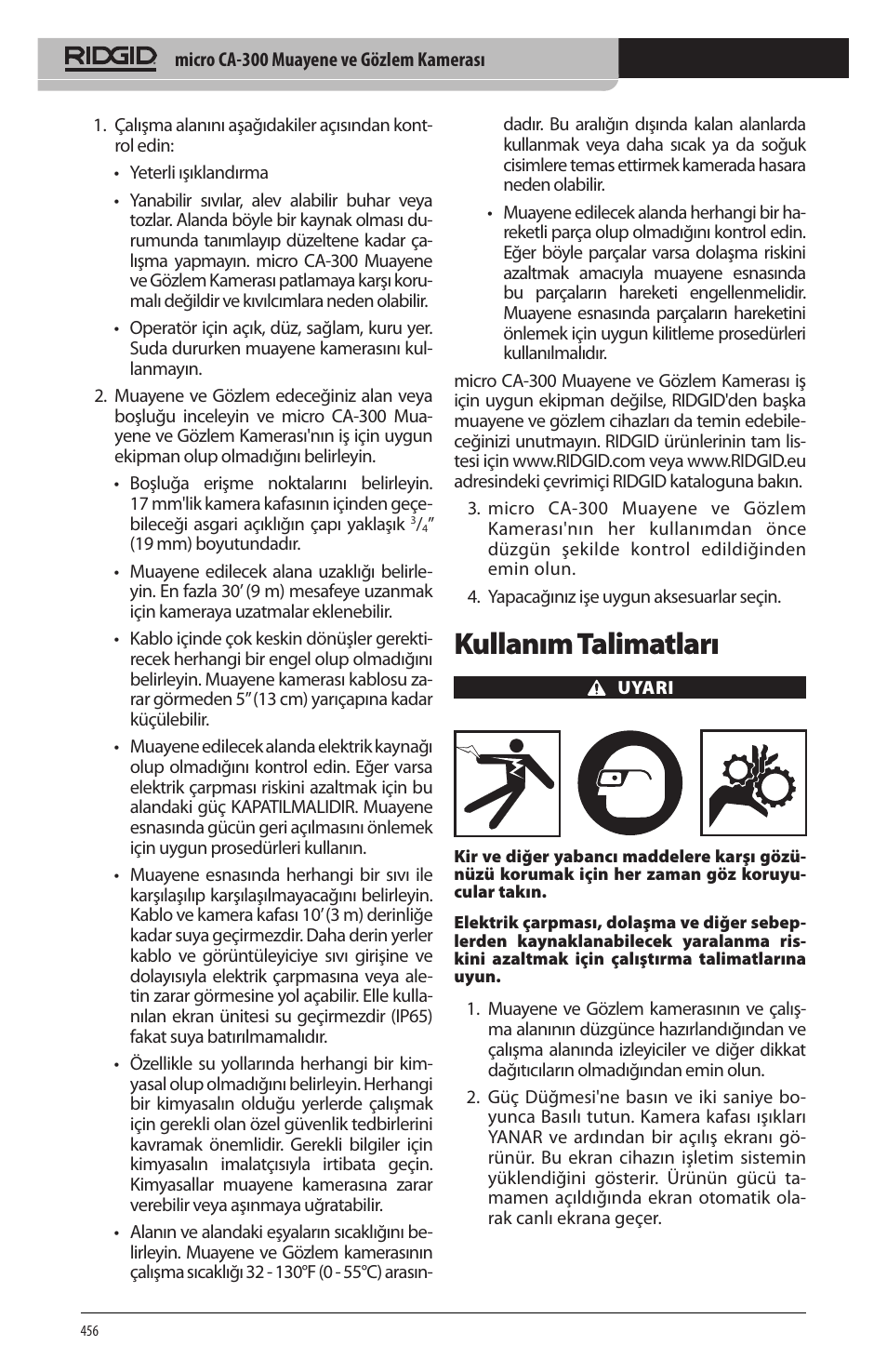 Kullanım talimatları | RIDGID micro CA-300 User Manual | Page 458 / 472