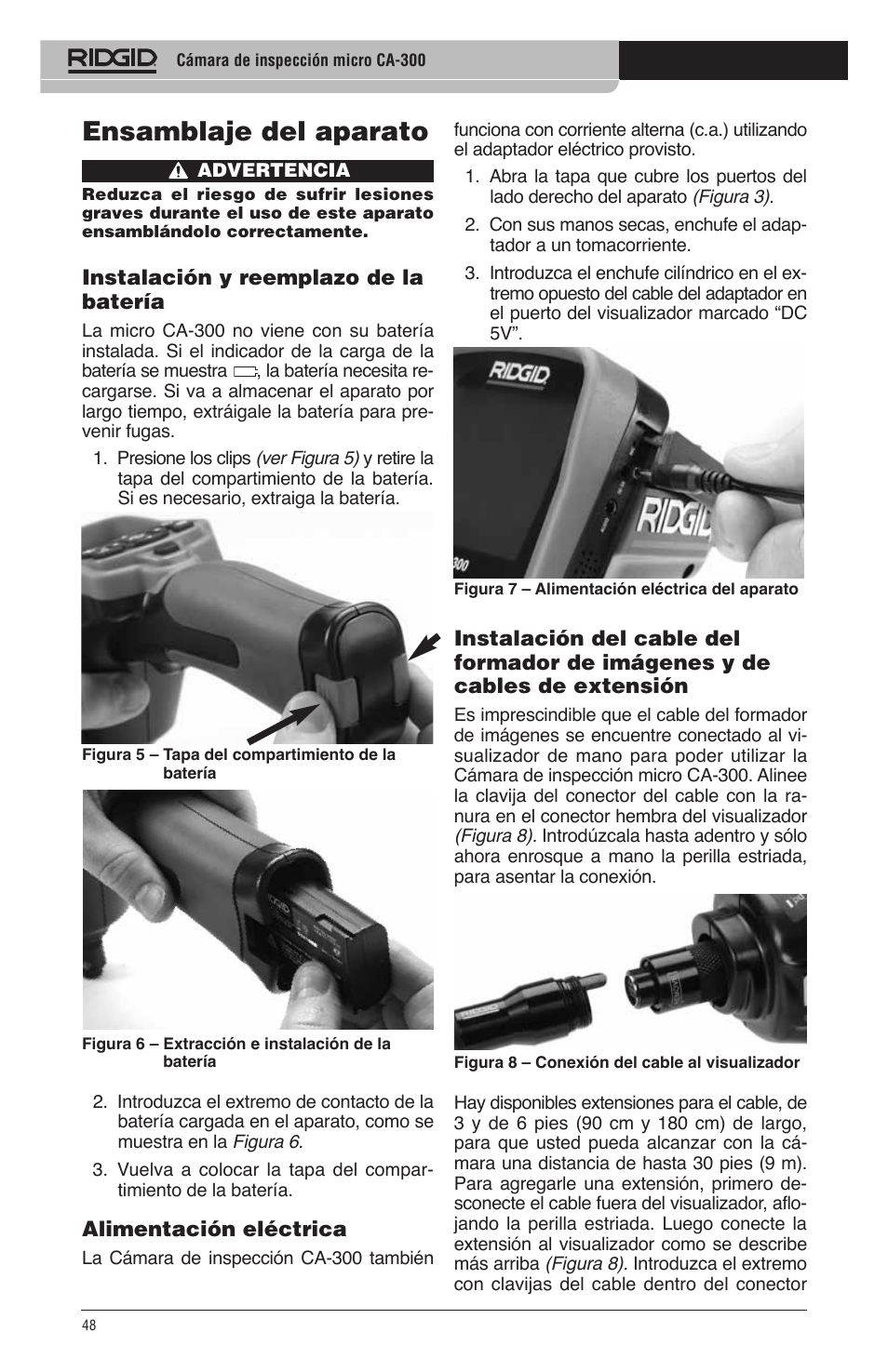 Ensamblaje del aparato | RIDGID micro CA-300 User Manual | Page 50 / 472