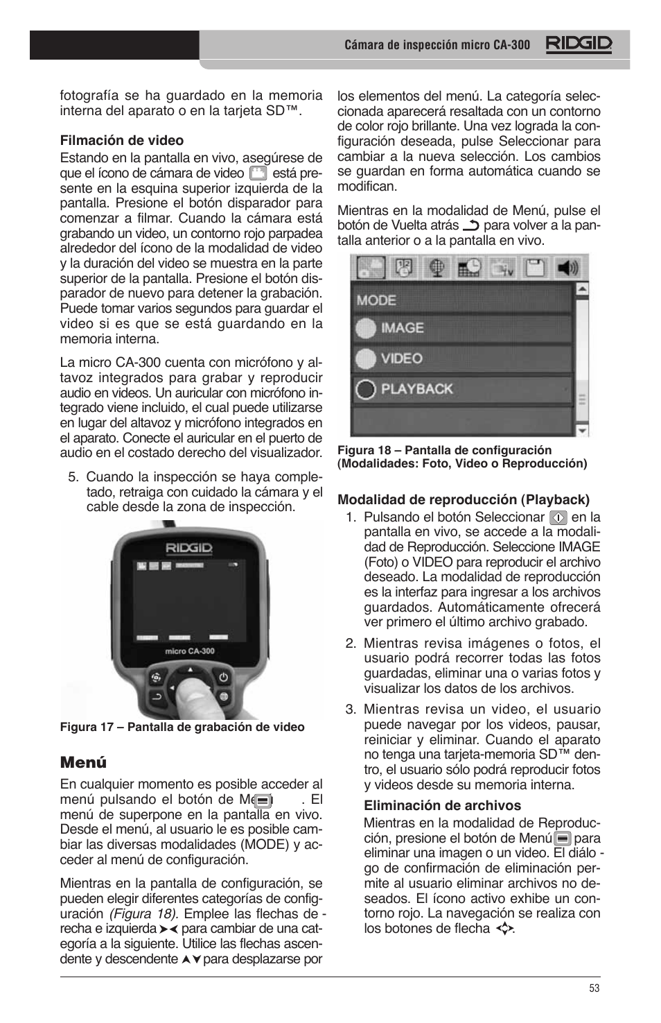 RIDGID micro CA-300 User Manual | Page 55 / 472