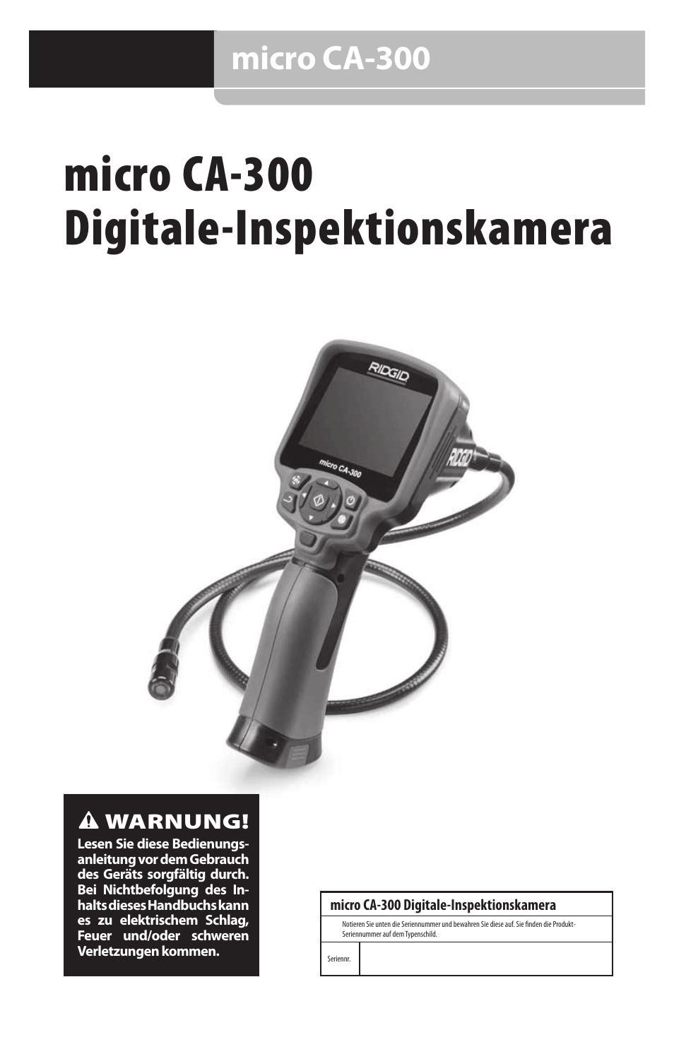 De 09181 micro ca-300, Micro ca-300 digitale-inspektionskamera, Micro ca-300 | RIDGID micro CA-300 User Manual | Page 65 / 472