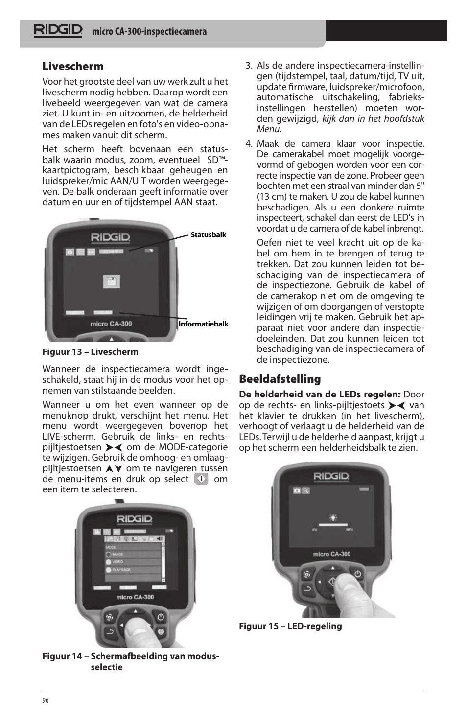 Livescherm, Beeldafstelling | RIDGID micro CA-300 User Manual | Page 98 / 472
