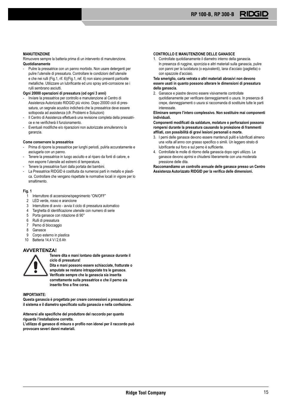 RIDGID RP 300-B User Manual | Page 16 / 58