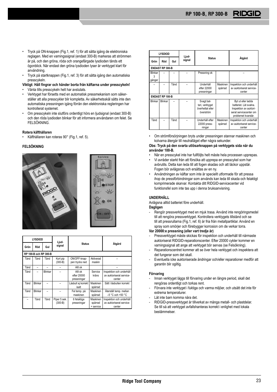 Ridge tool company 23 | RIDGID RP 300-B User Manual | Page 24 / 58