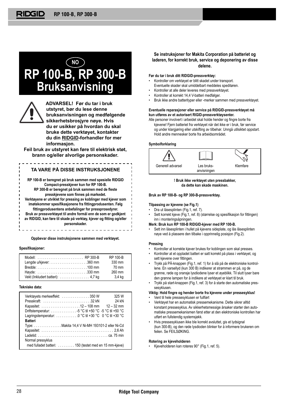 Bruksanvisning | RIDGID RP 300-B User Manual | Page 29 / 58