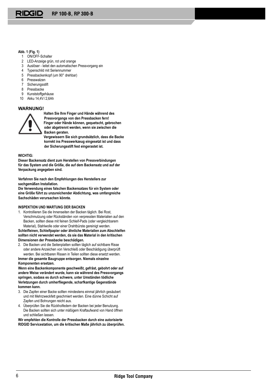 RIDGID RP 300-B User Manual | Page 7 / 58