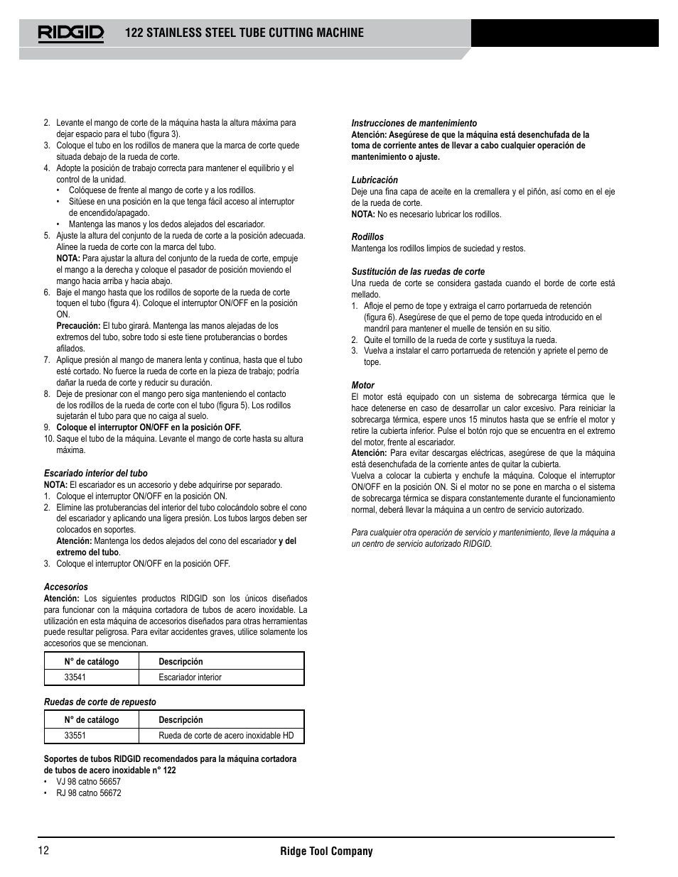 122 stainless steel tube cutting machine | RIDGID 122 User Manual | Page 13 / 40