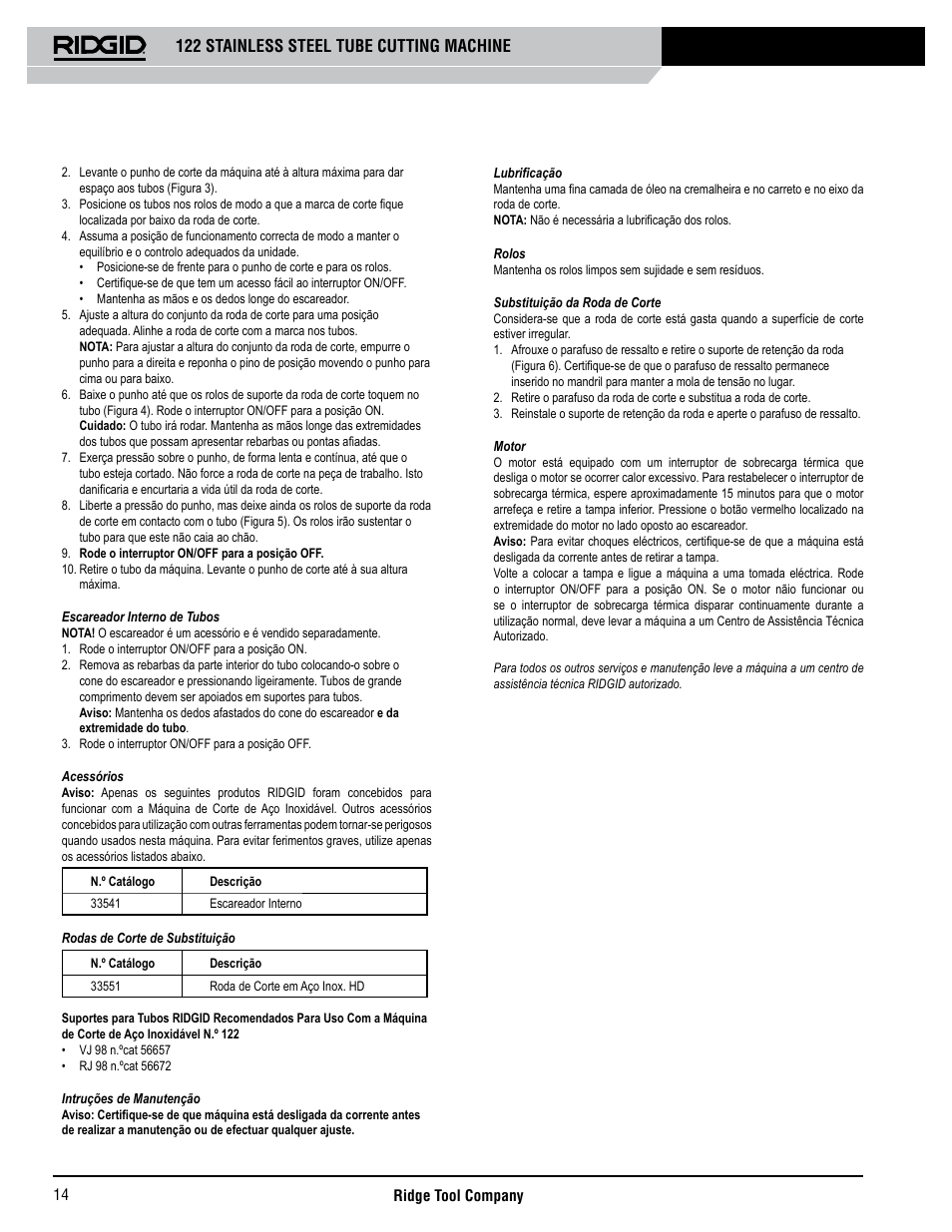 122 stainless steel tube cutting machine | RIDGID 122 User Manual | Page 15 / 40