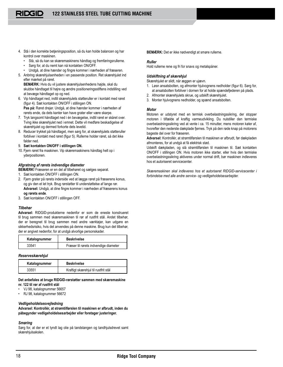 122 stainless steel tube cutting machine | RIDGID 122 User Manual | Page 19 / 40