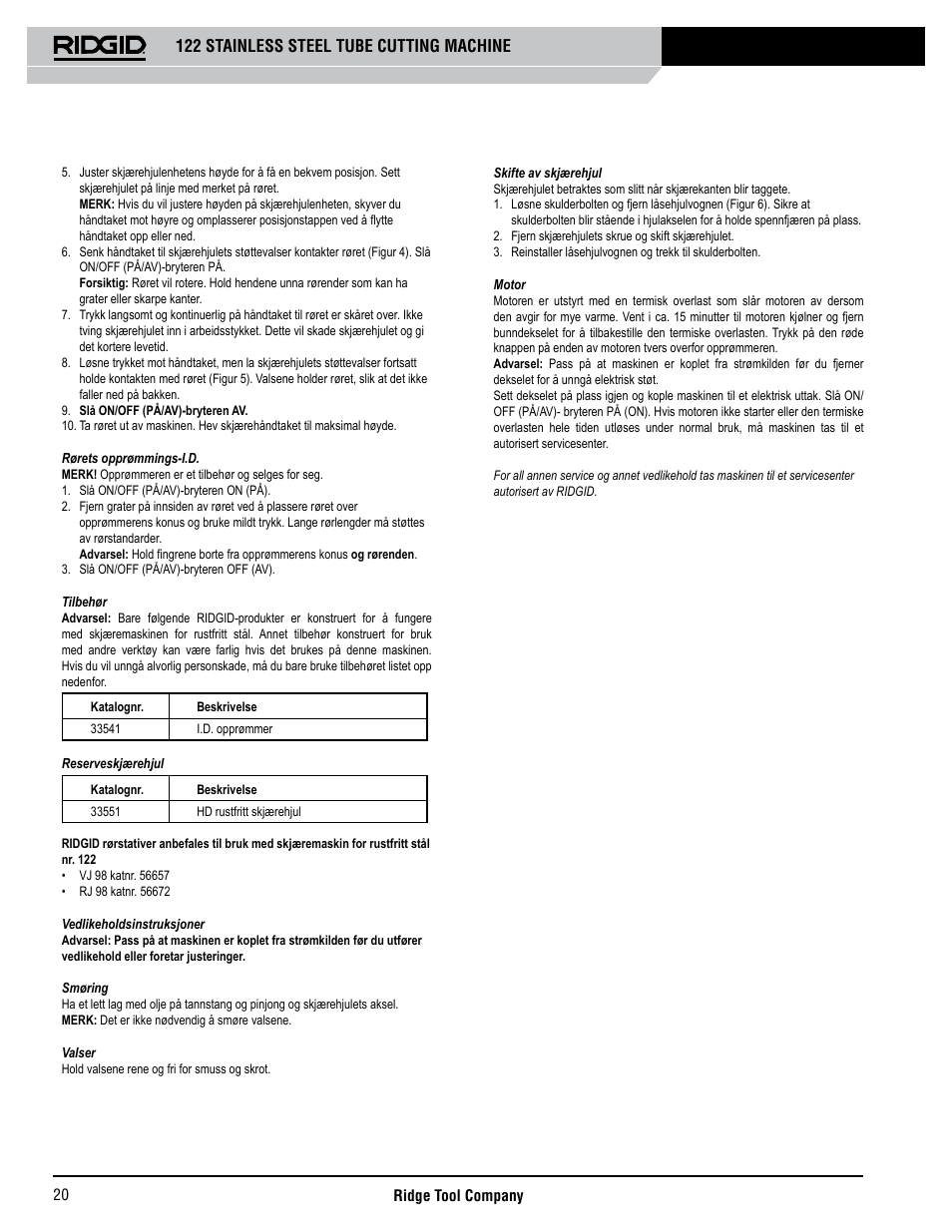 122 stainless steel tube cutting machine | RIDGID 122 User Manual | Page 21 / 40