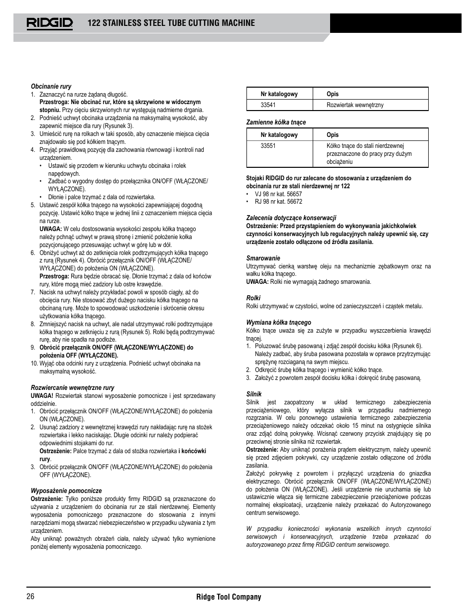 122 stainless steel tube cutting machine | RIDGID 122 User Manual | Page 27 / 40