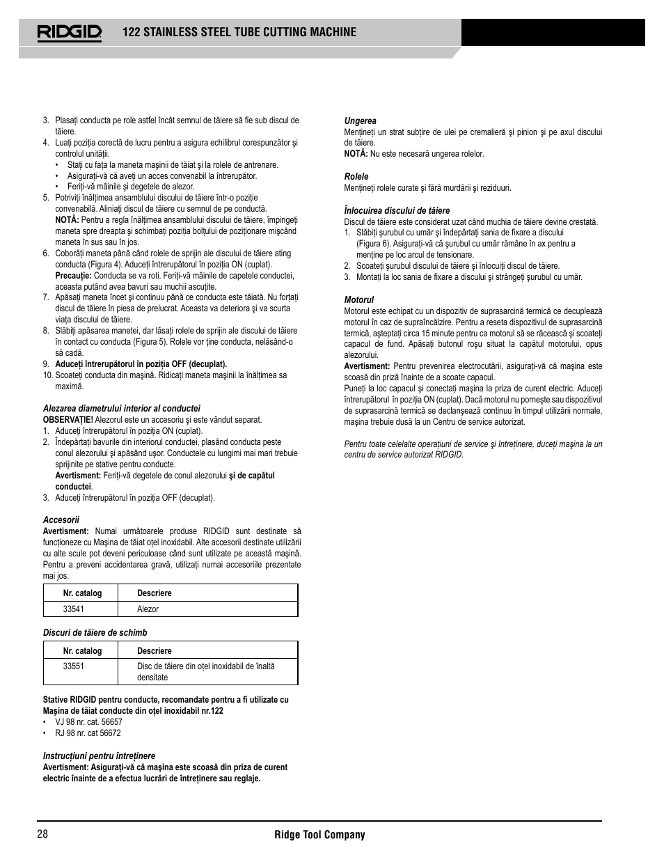 122 stainless steel tube cutting machine | RIDGID 122 User Manual | Page 29 / 40