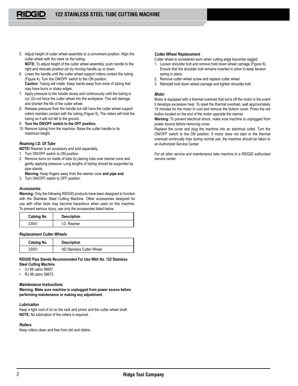 122 stainless steel tube cutting machine | RIDGID 122 User Manual | Page 3 / 40