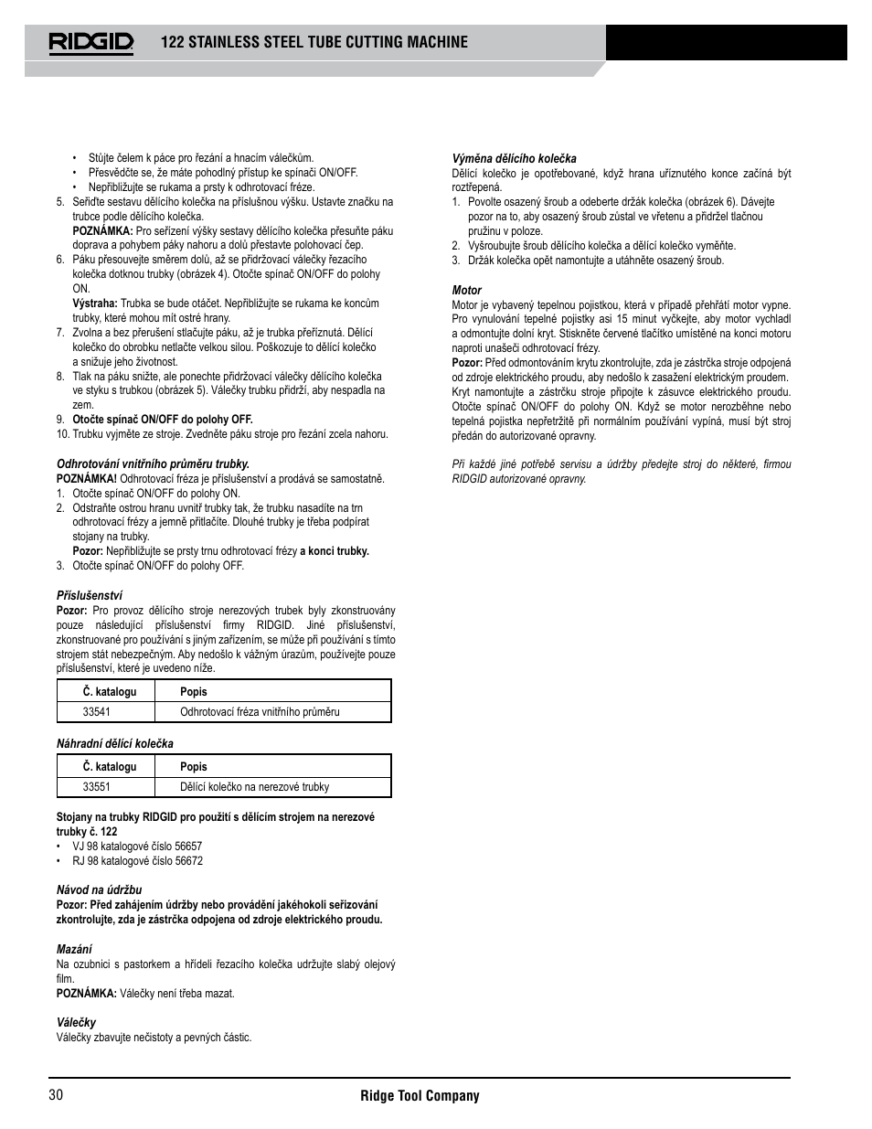 122 stainless steel tube cutting machine | RIDGID 122 User Manual | Page 31 / 40