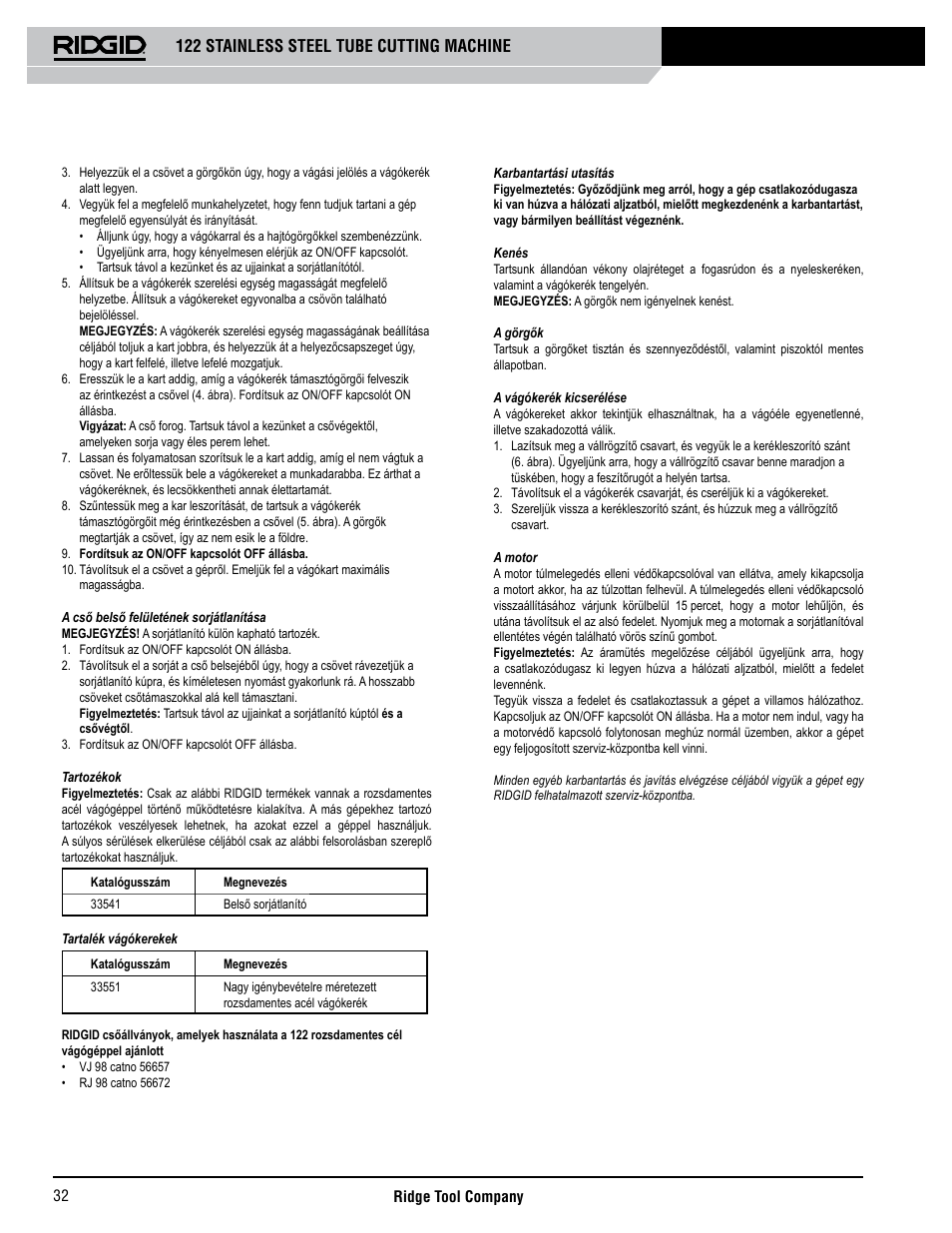 122 stainless steel tube cutting machine | RIDGID 122 User Manual | Page 33 / 40