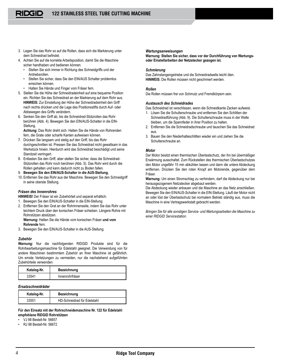 122 stainless steel tube cutting machine | RIDGID 122 User Manual | Page 5 / 40