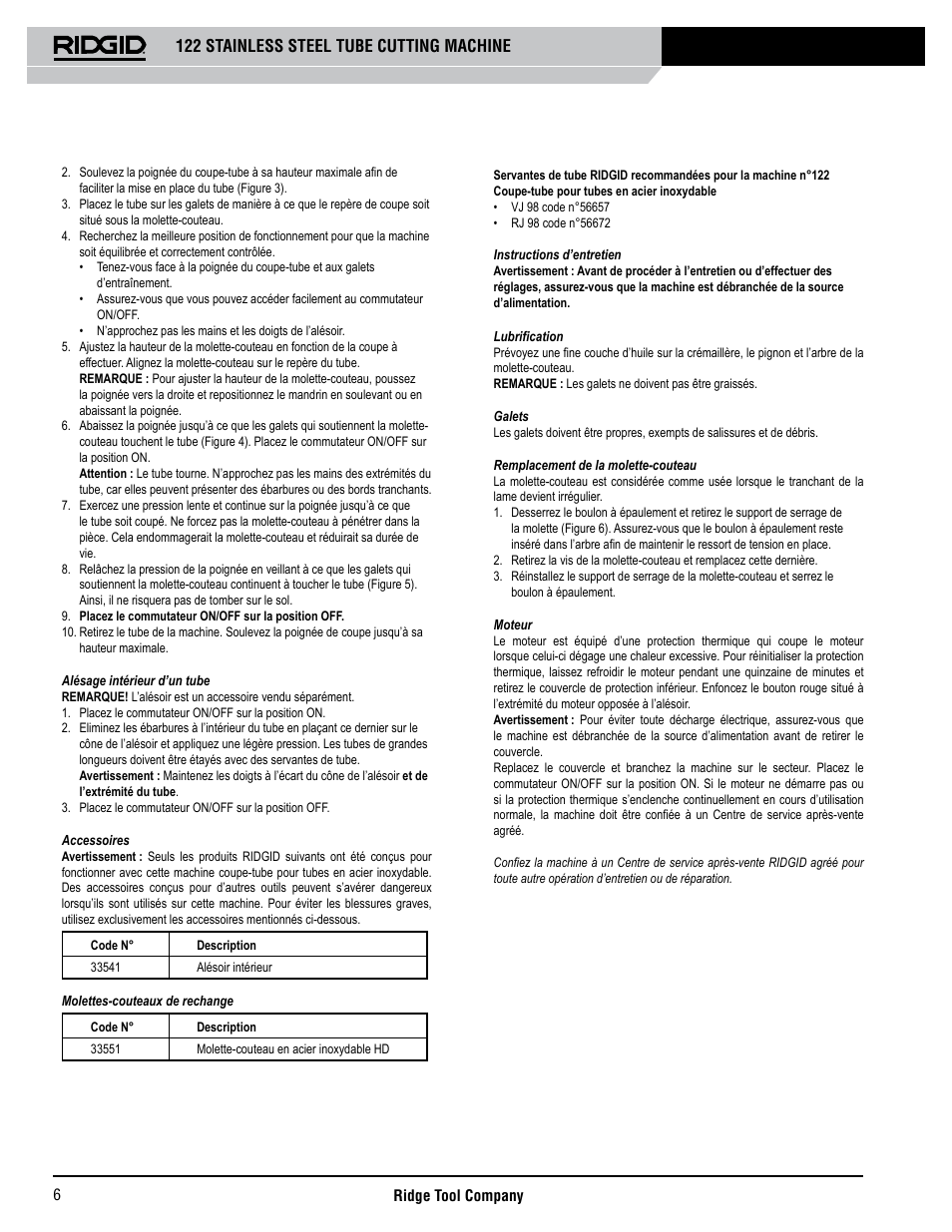 122 stainless steel tube cutting machine | RIDGID 122 User Manual | Page 7 / 40