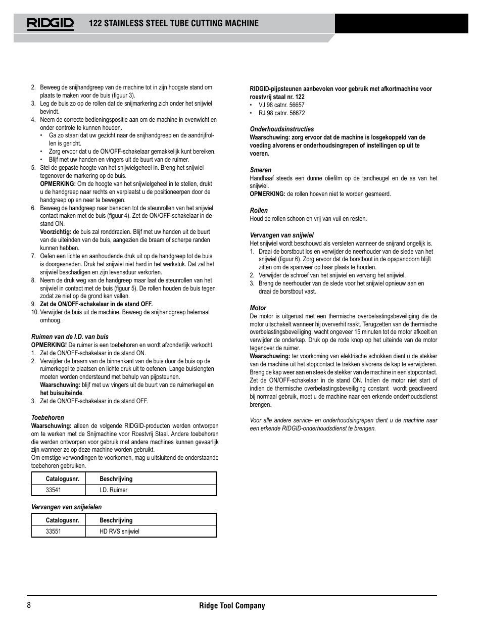 122 stainless steel tube cutting machine | RIDGID 122 User Manual | Page 9 / 40