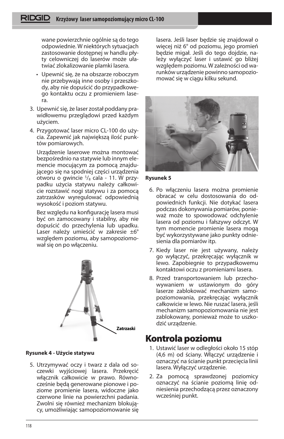 Kontrola poziomu | RIDGID micro CL-100 User Manual | Page 120 / 228