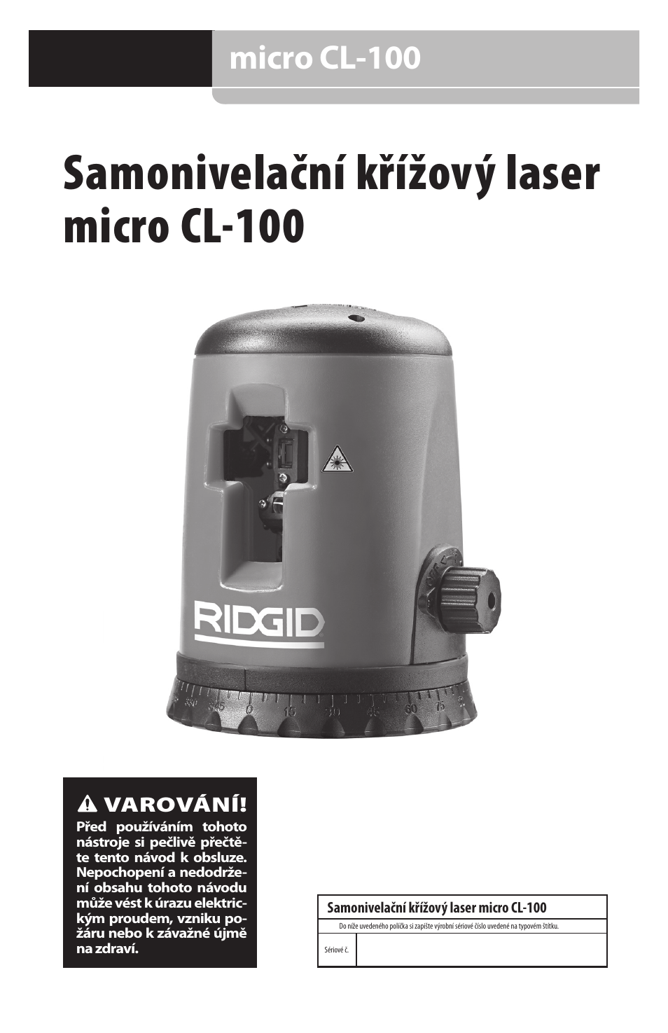 Samonivelační křížový laser micro cl-100, Micro cl-100 | RIDGID micro CL-100 User Manual | Page 123 / 228