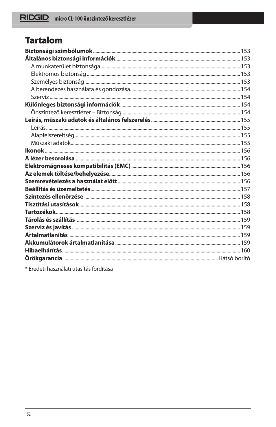 Tartalom | RIDGID micro CL-100 User Manual | Page 154 / 228