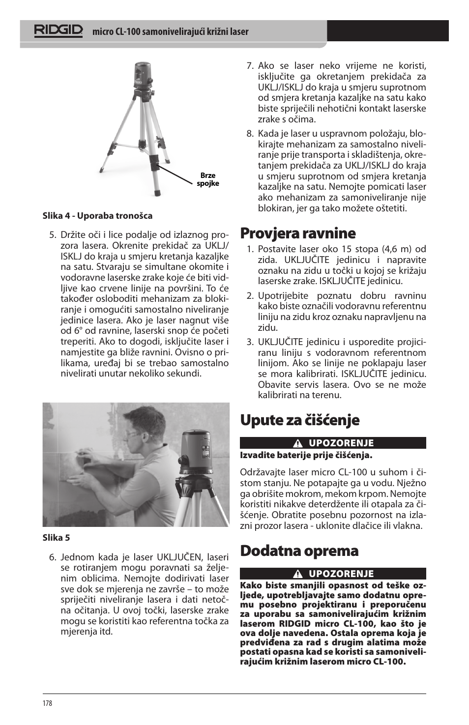 Provjera ravnine, Upute za čišćenje, Dodatna oprema | RIDGID micro CL-100 User Manual | Page 180 / 228