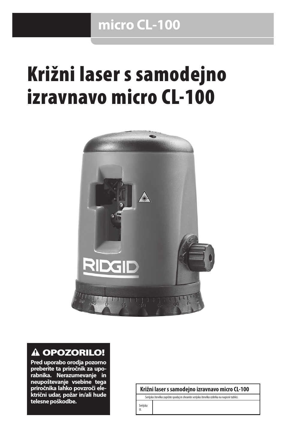 Križni laser s samodejno izravnavo micro cl-100, Micro cl-100 | RIDGID micro CL-100 User Manual | Page 183 / 228