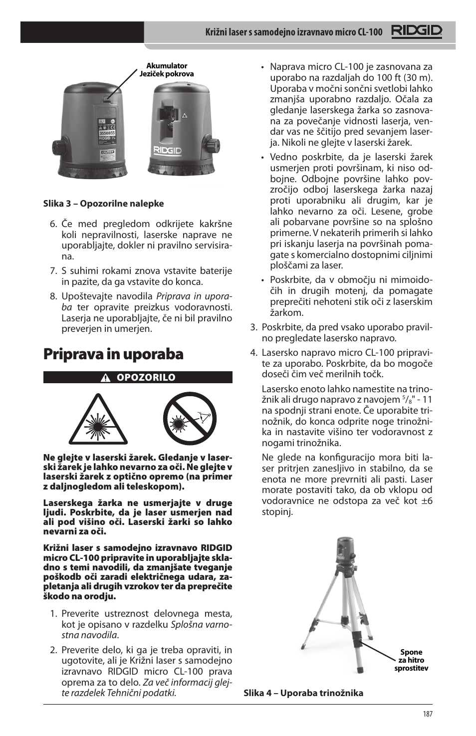 Priprava in uporaba | RIDGID micro CL-100 User Manual | Page 189 / 228