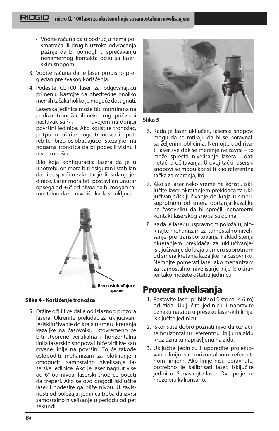 Provera nivelisanja | RIDGID micro CL-100 User Manual | Page 200 / 228