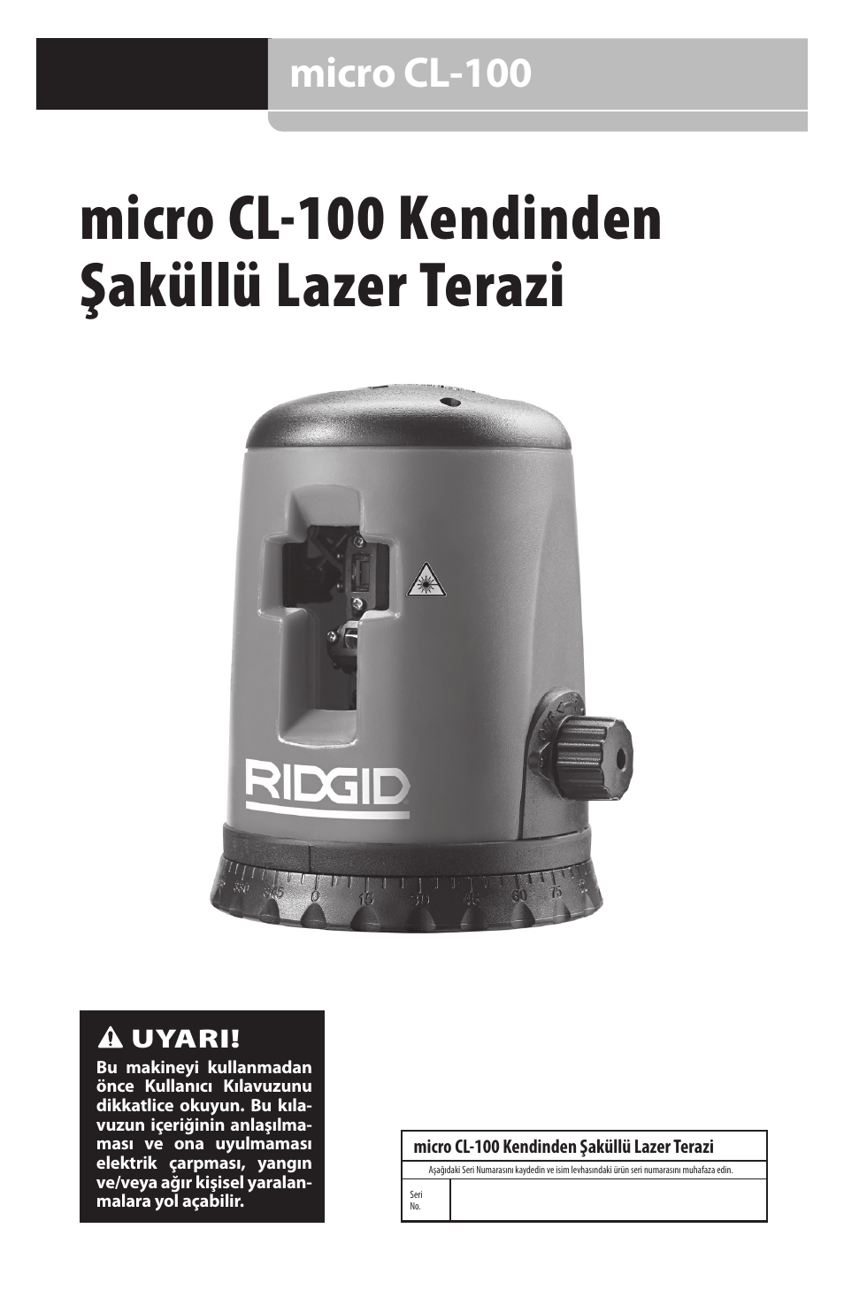 Micro cl-100 kendinden şaküllü lazer terazi, Micro cl-100 | RIDGID micro CL-100 User Manual | Page 215 / 228