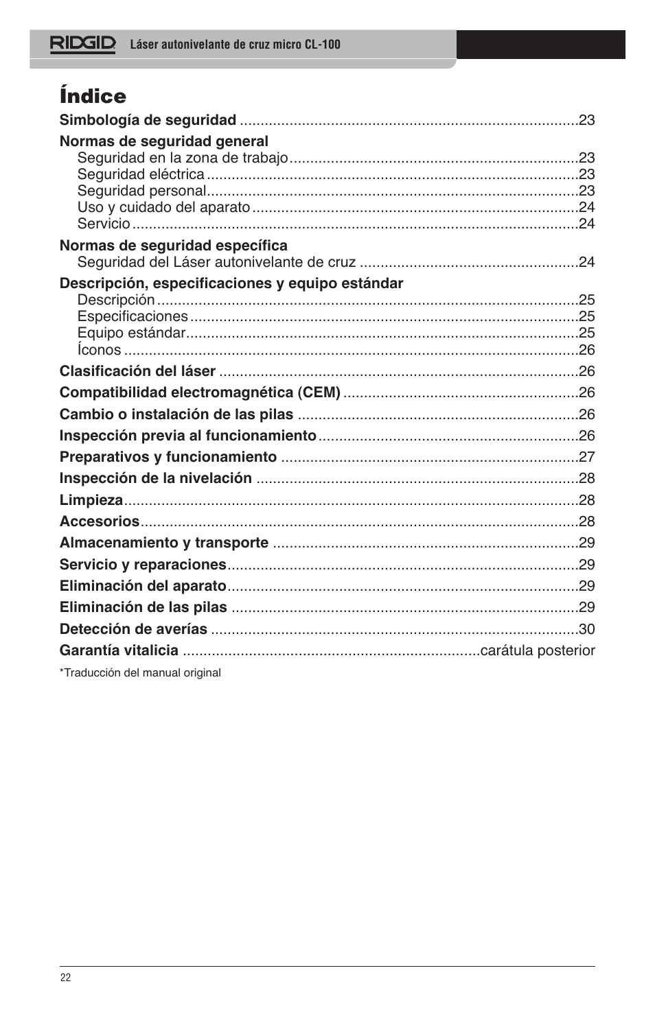 Índice | RIDGID micro CL-100 User Manual | Page 24 / 228