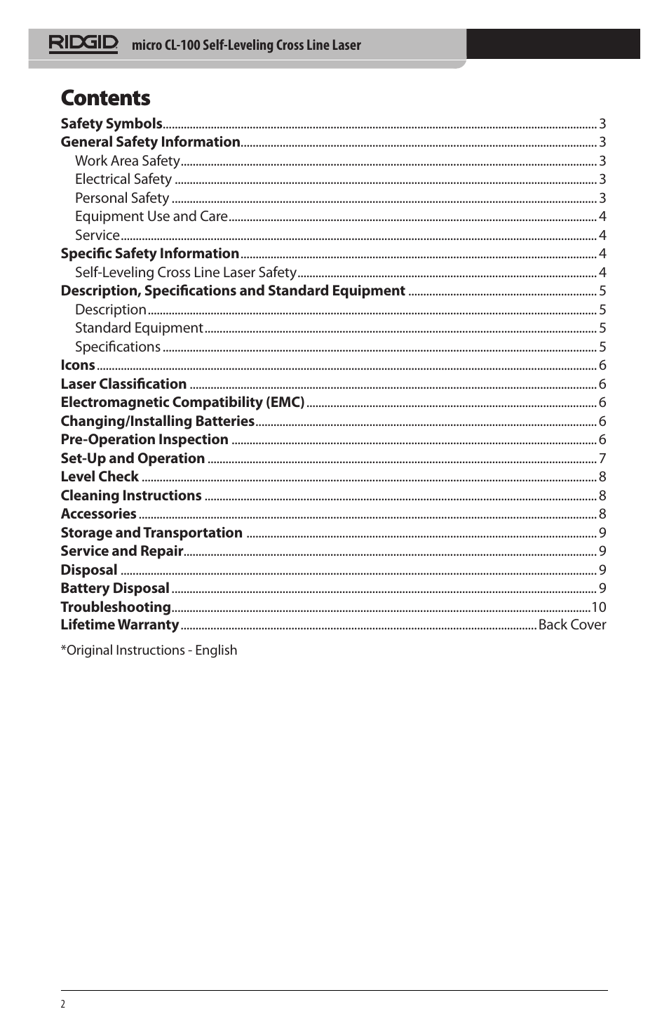 RIDGID micro CL-100 User Manual | Page 4 / 228