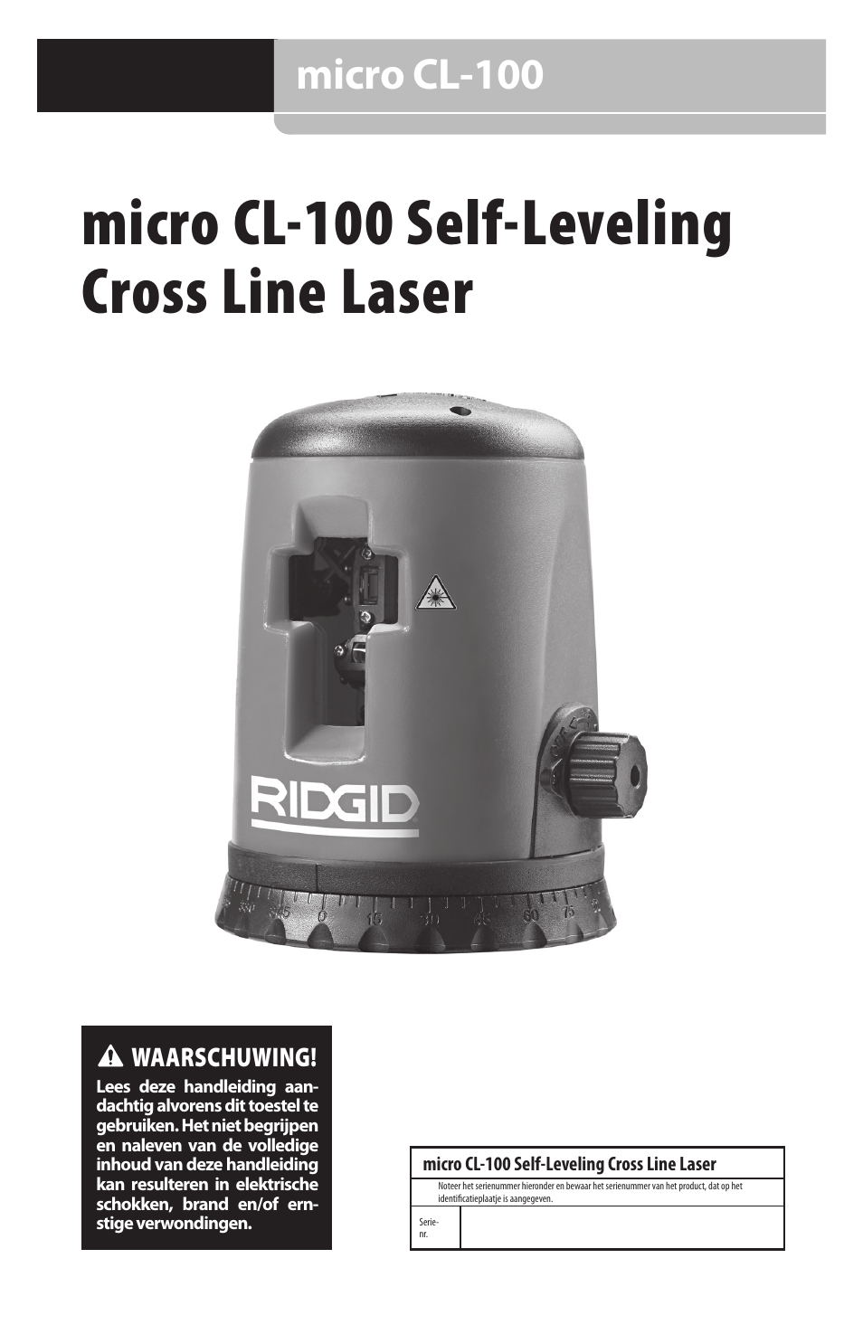 Micro cl-100 self-leveling cross line laser, Micro cl-100 | RIDGID micro CL-100 User Manual | Page 43 / 228